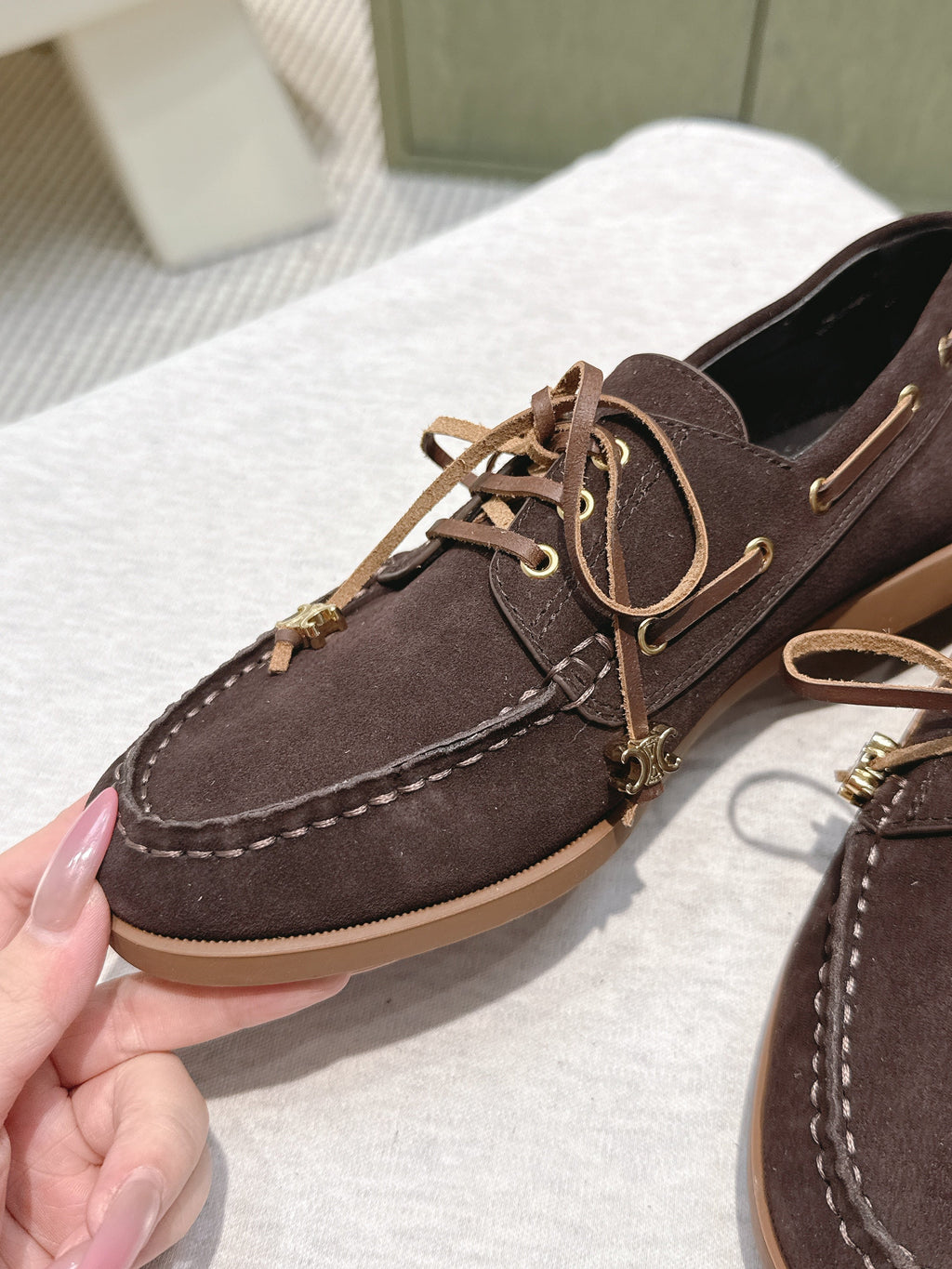 CELINE 26S LACE-UP LOAFERS IN DARK BROWN SUEDE
