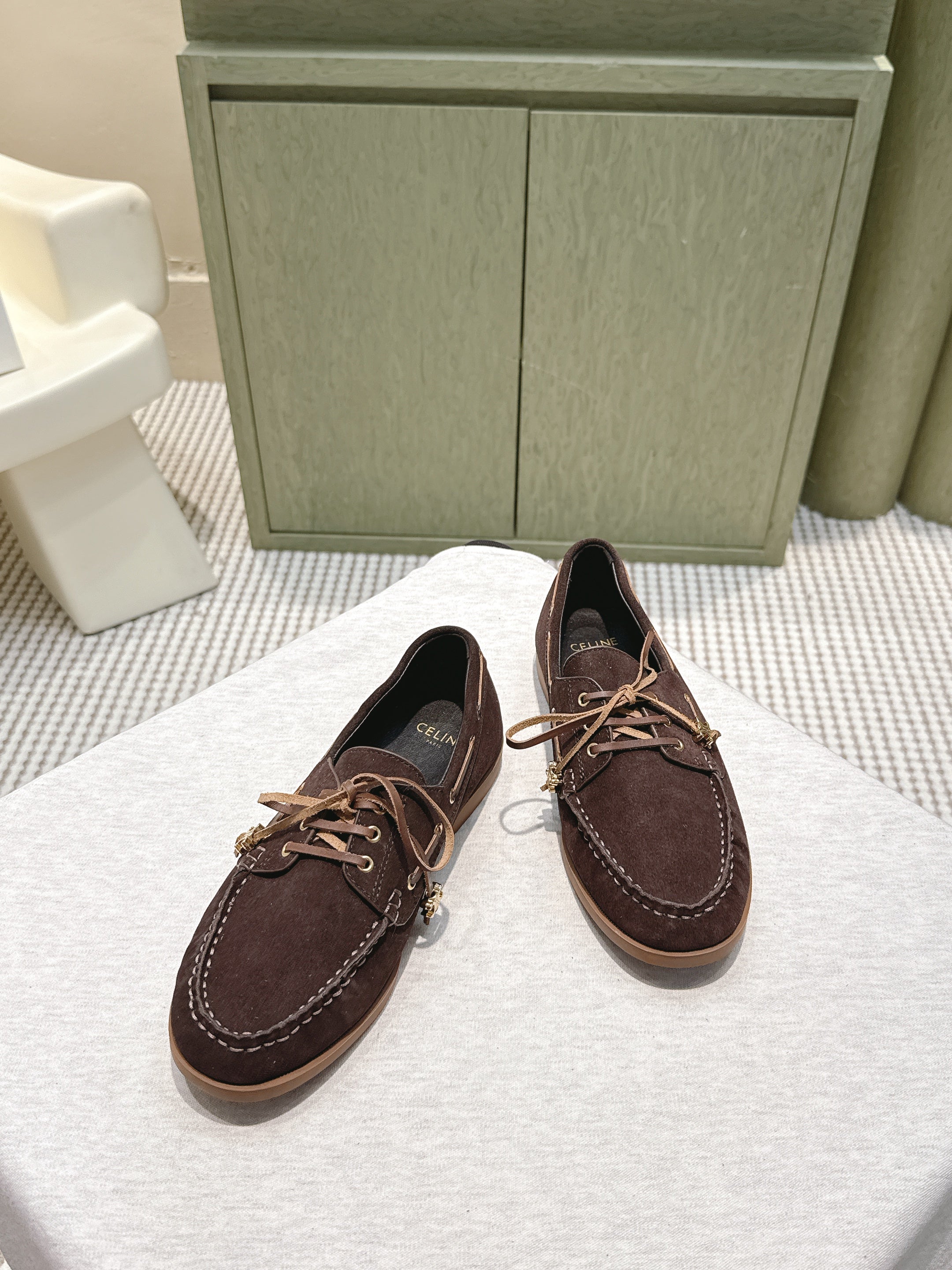 CELINE 26S LACE-UP LOAFERS IN DARK BROWN SUEDE