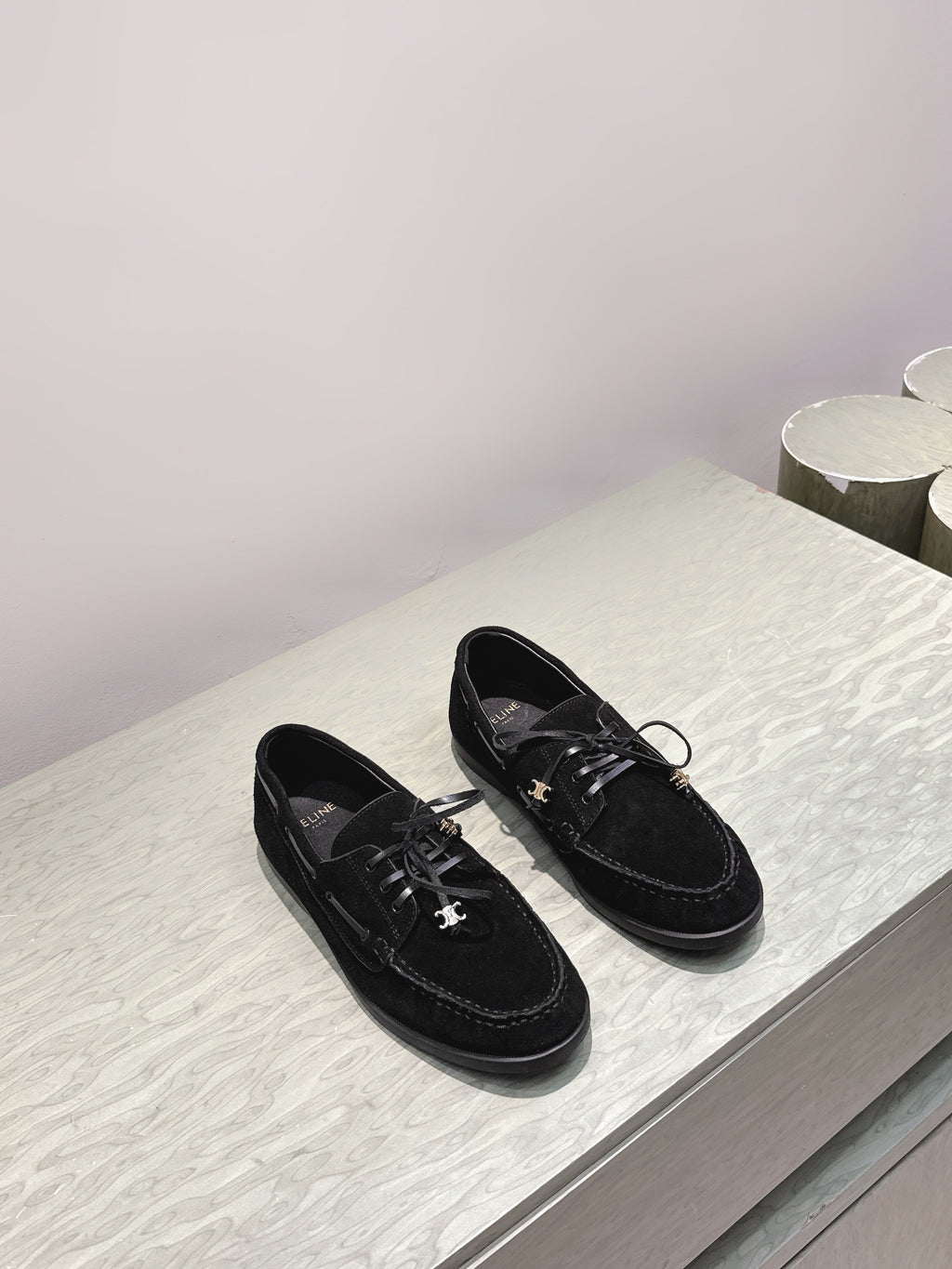 CELINE 26S LACE-UP LOAFERS IN BLACK SUEDE