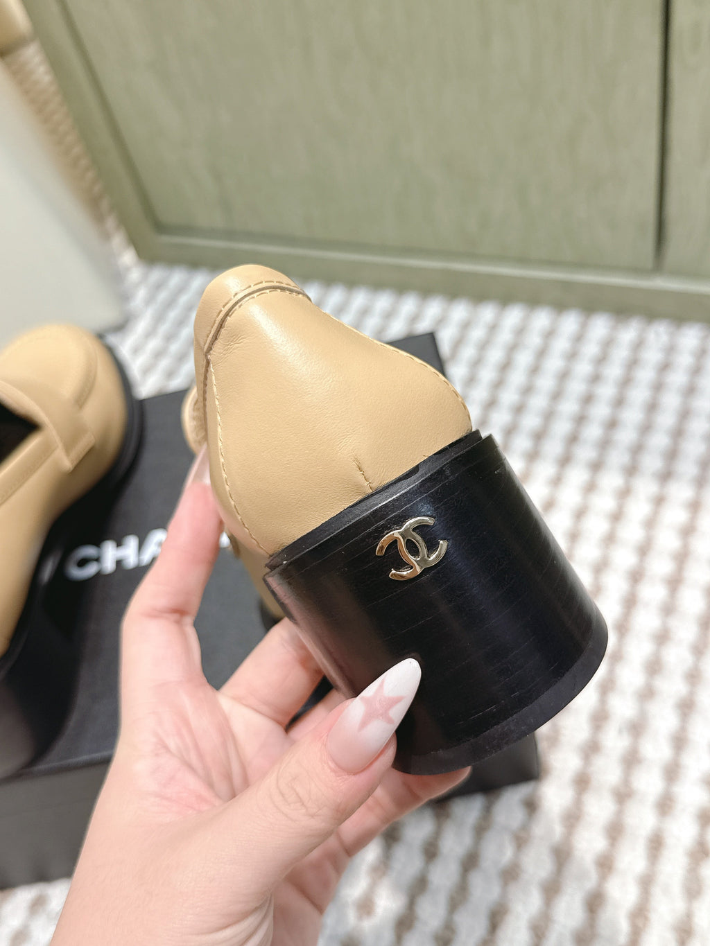 CHANEL 25S GODDESS MOCCASIN LOAFERS 65MM IN WARM BEIGE CALFSKIN GOLD HARDWARE