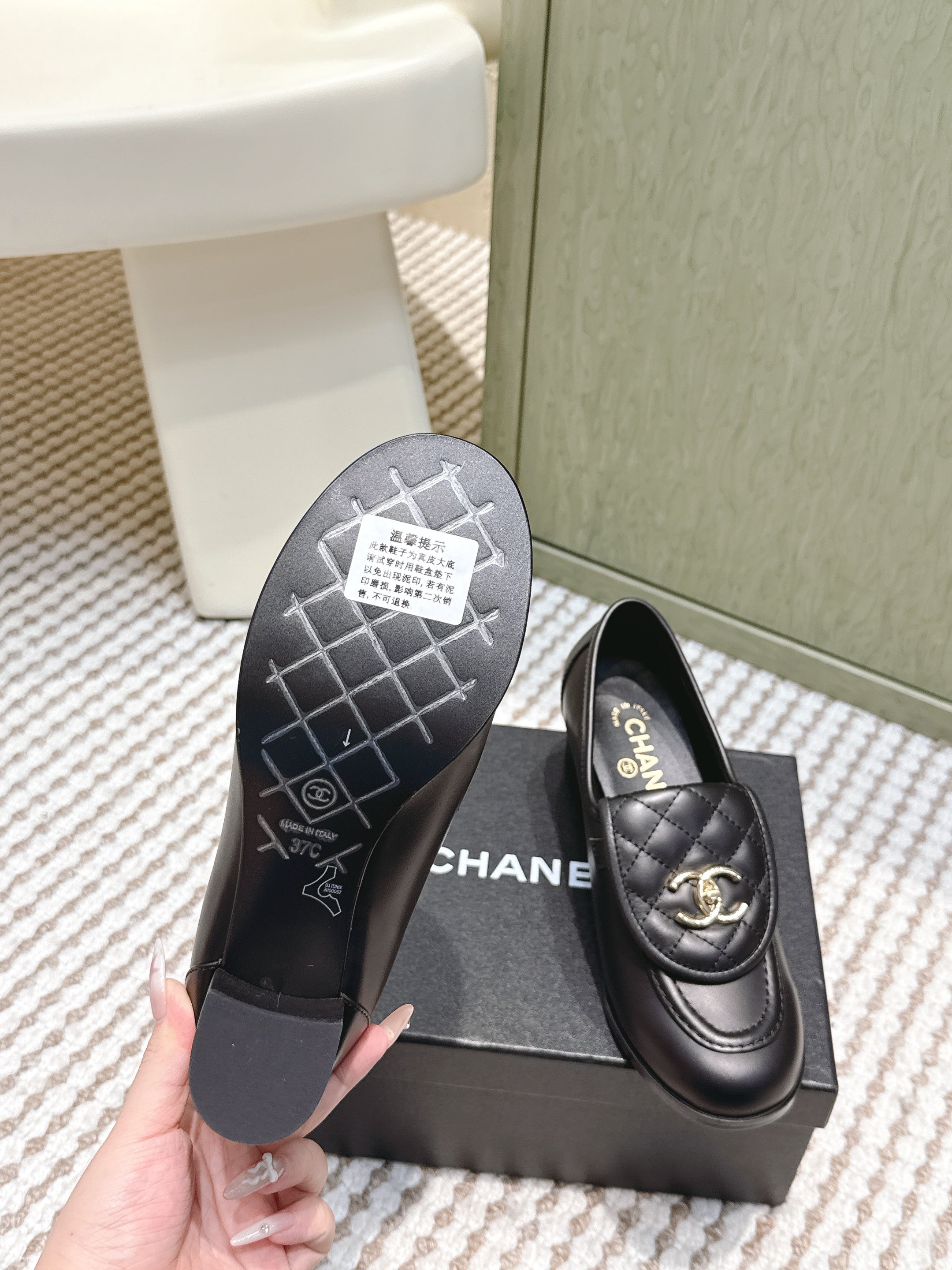 CHANEL 25S LOAFERS MOCCASIN 65MM IN BLACK CALFSKIN GOLD HARDWARE