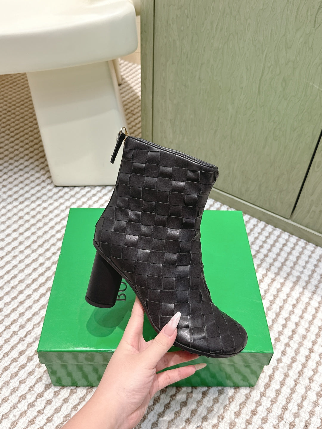 BOTTEGA VENETA 26S INTRECCIATO BOOTS 70 MM IN BLACK LAMBSKIN