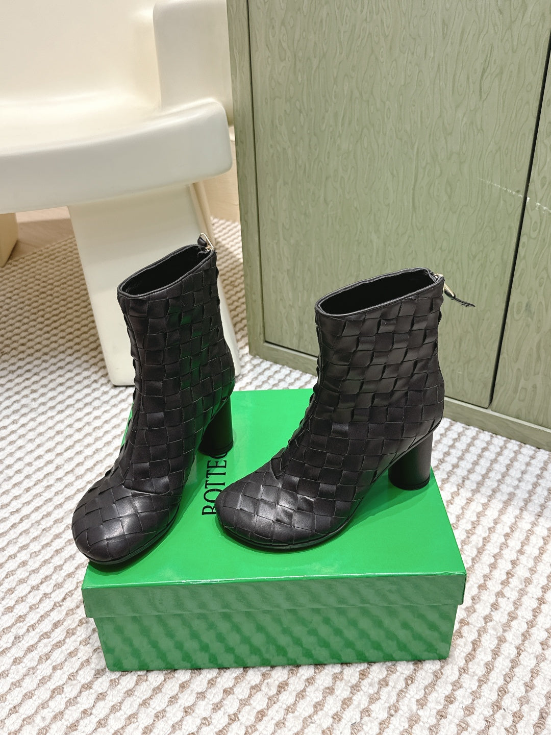 BOTTEGA VENETA 26S INTRECCIATO BOOTS 70 MM IN BLACK LAMBSKIN