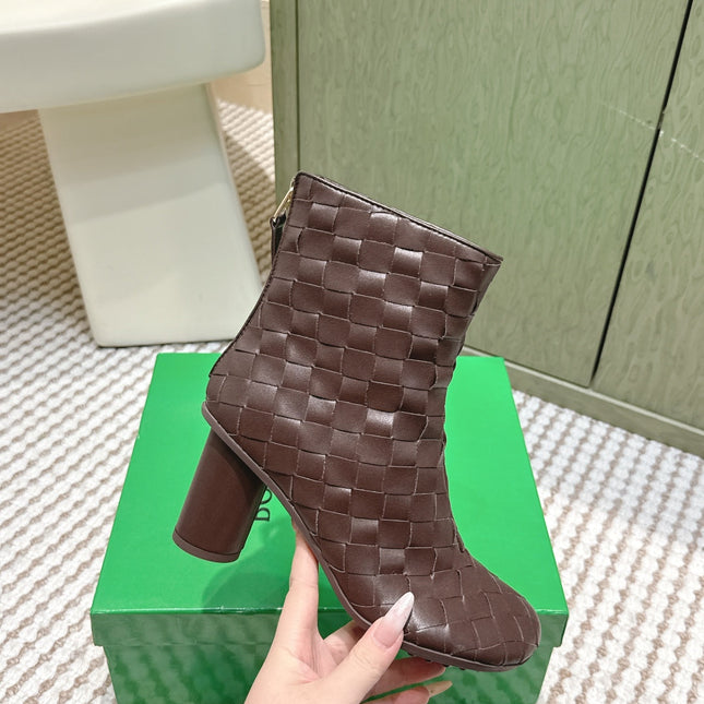 BOTTEGA VENETA 26S INTRECCIATO BOOTS 70 MM IN BROWN LAMBSKIN