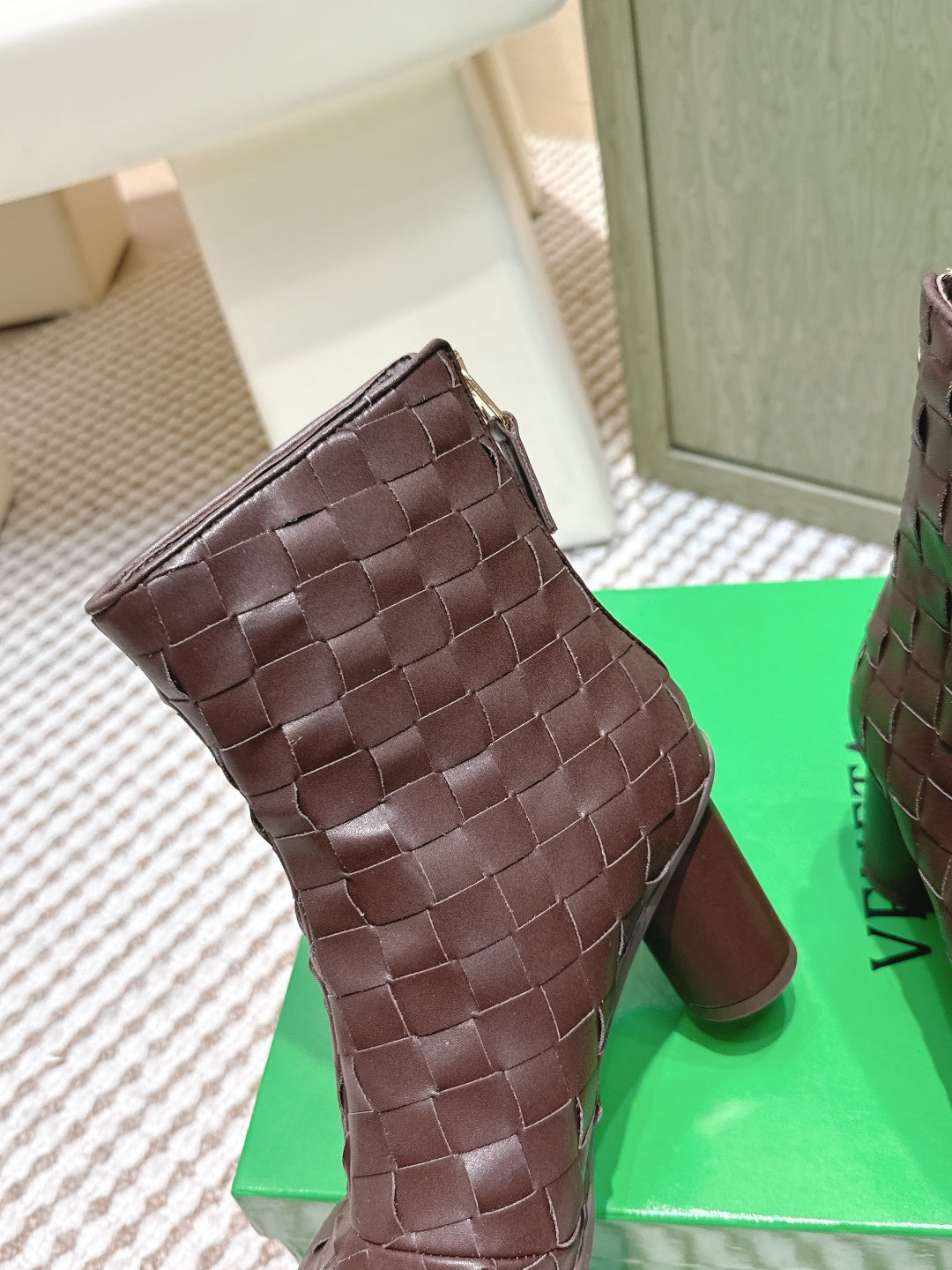 BOTTEGA VENETA 26S INTRECCIATO BOOTS 70 MM IN BROWN LAMBSKIN