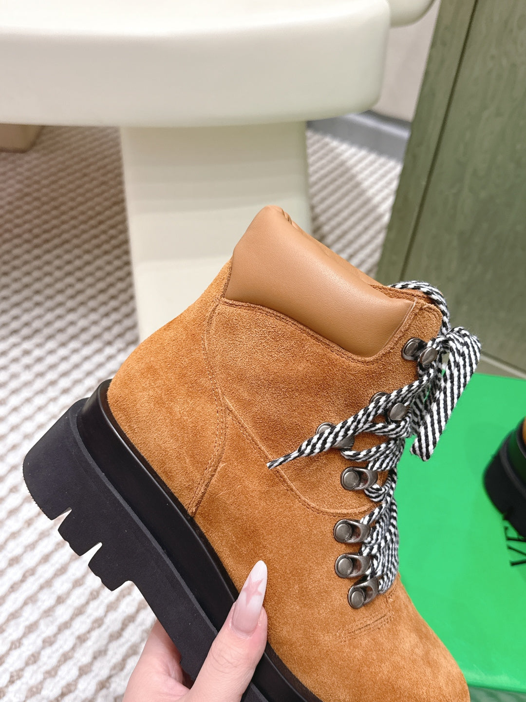 BOTTEGA VENETA 26S LUG ANKLE BOOTS IN BROWN SUEDE