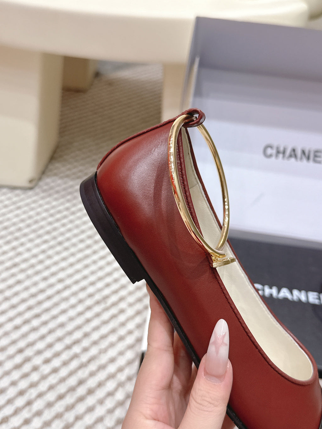 CHANEL 25S BALLERINA SHOES IN MAROON RED AND BLACK CALFSKIN GOLD HARDWARE