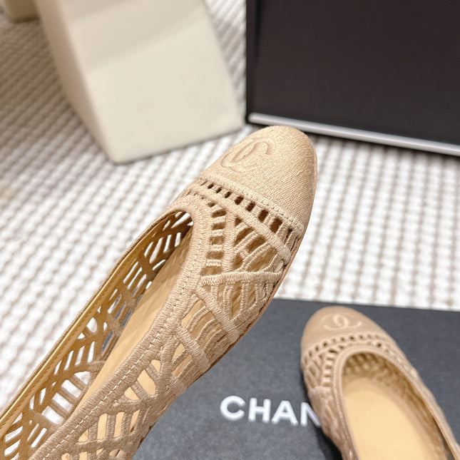 CHANEL 26S BALLET FLATS IN BEIGE MESH AND FABRIC
