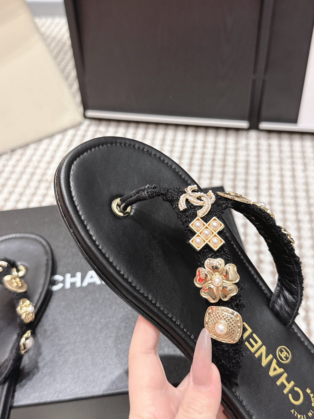 CHANEL 26S FLIP-FLOPS IN BLACK CALFSKIN
