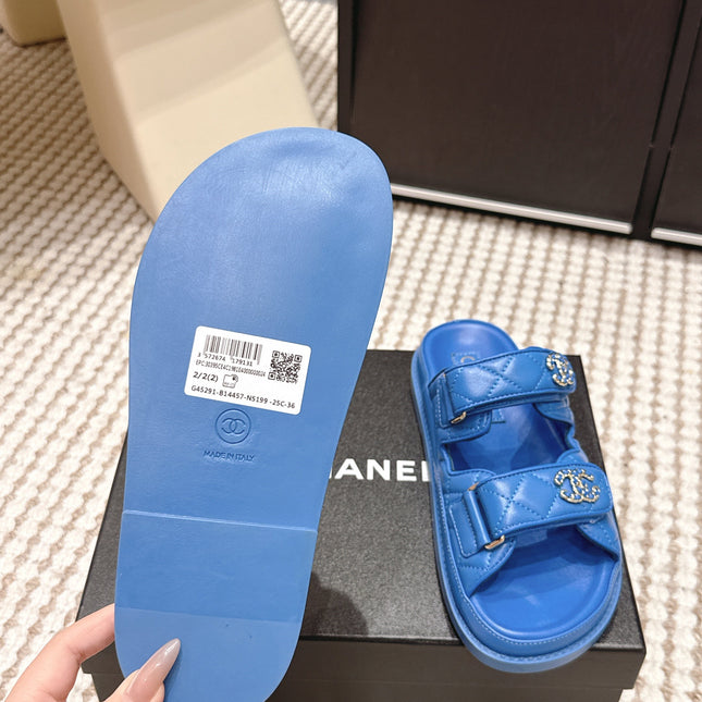 CHANEL 26S SANDALS IN BLUE CALFSKIN