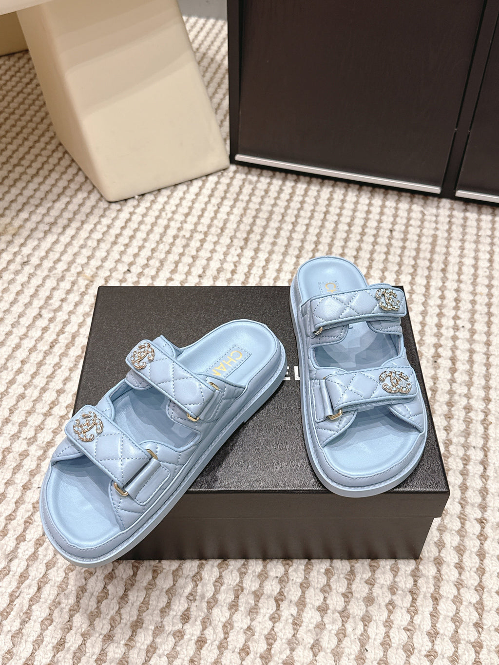CHANEL 26S SANDALS IN LIGHT BLUE CALFSKIN
