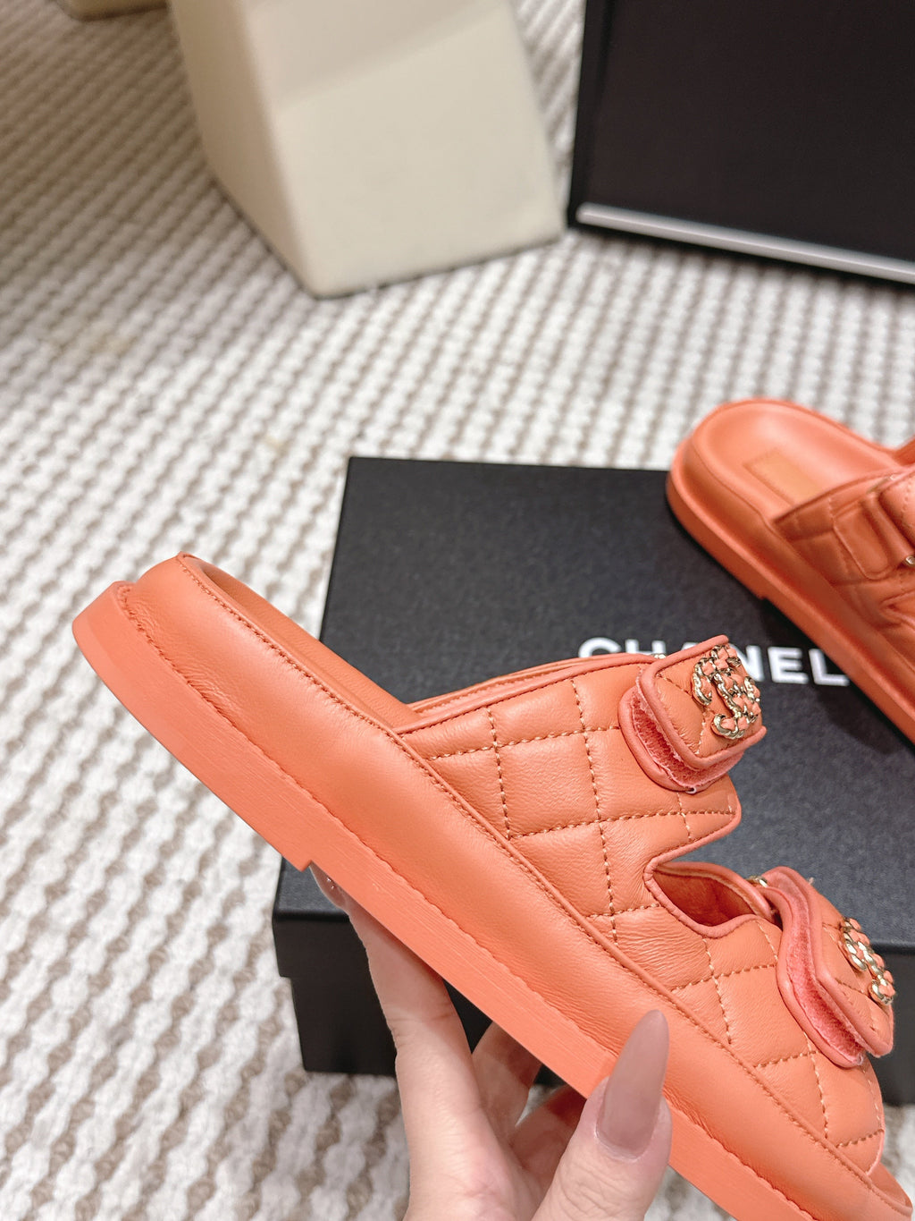 CHANEL 26S SANDALS IN ORANGE CALFSKIN