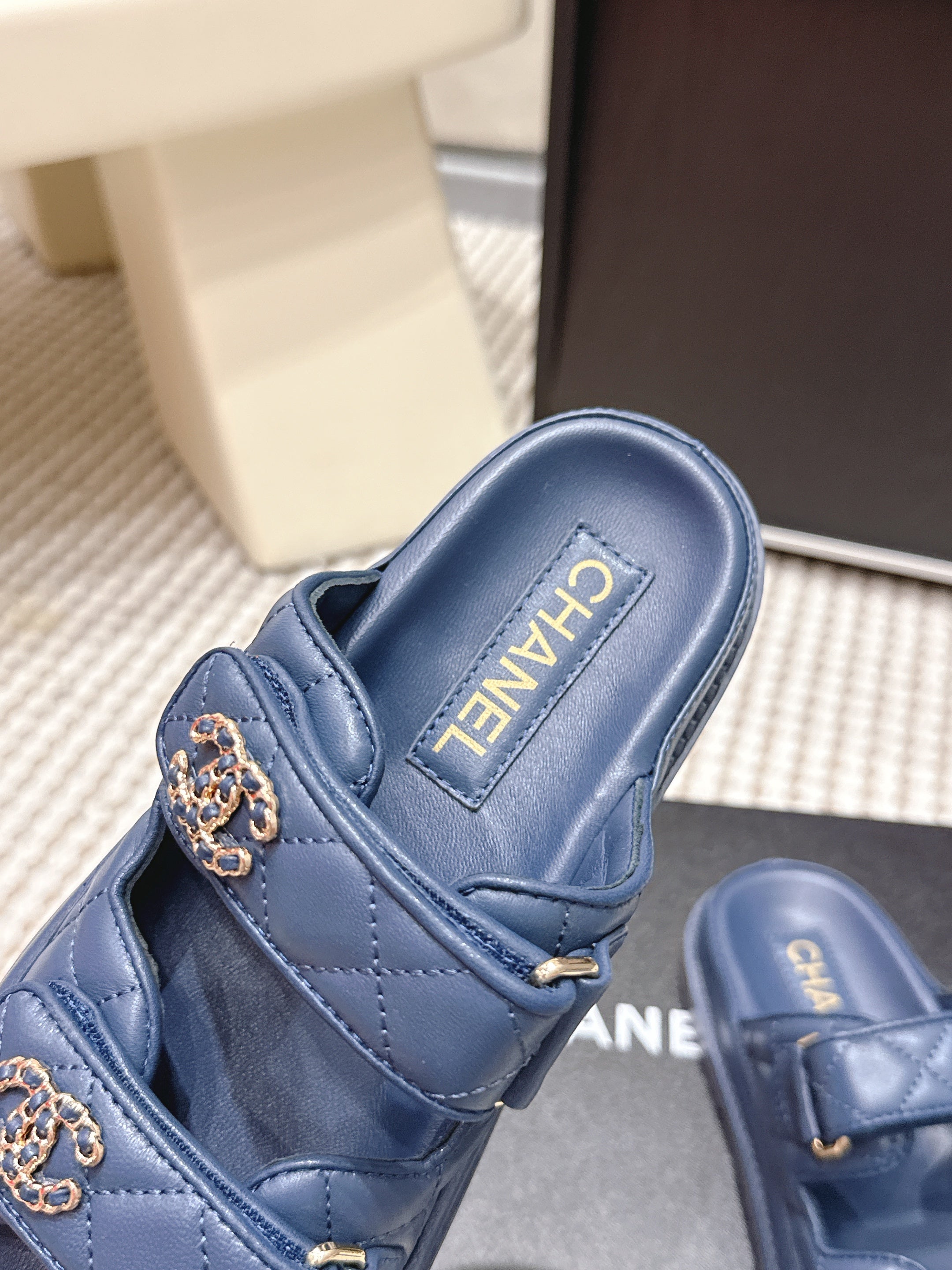 CHANEL 26S SANDALS IN SLATE BLUE CALFSKIN