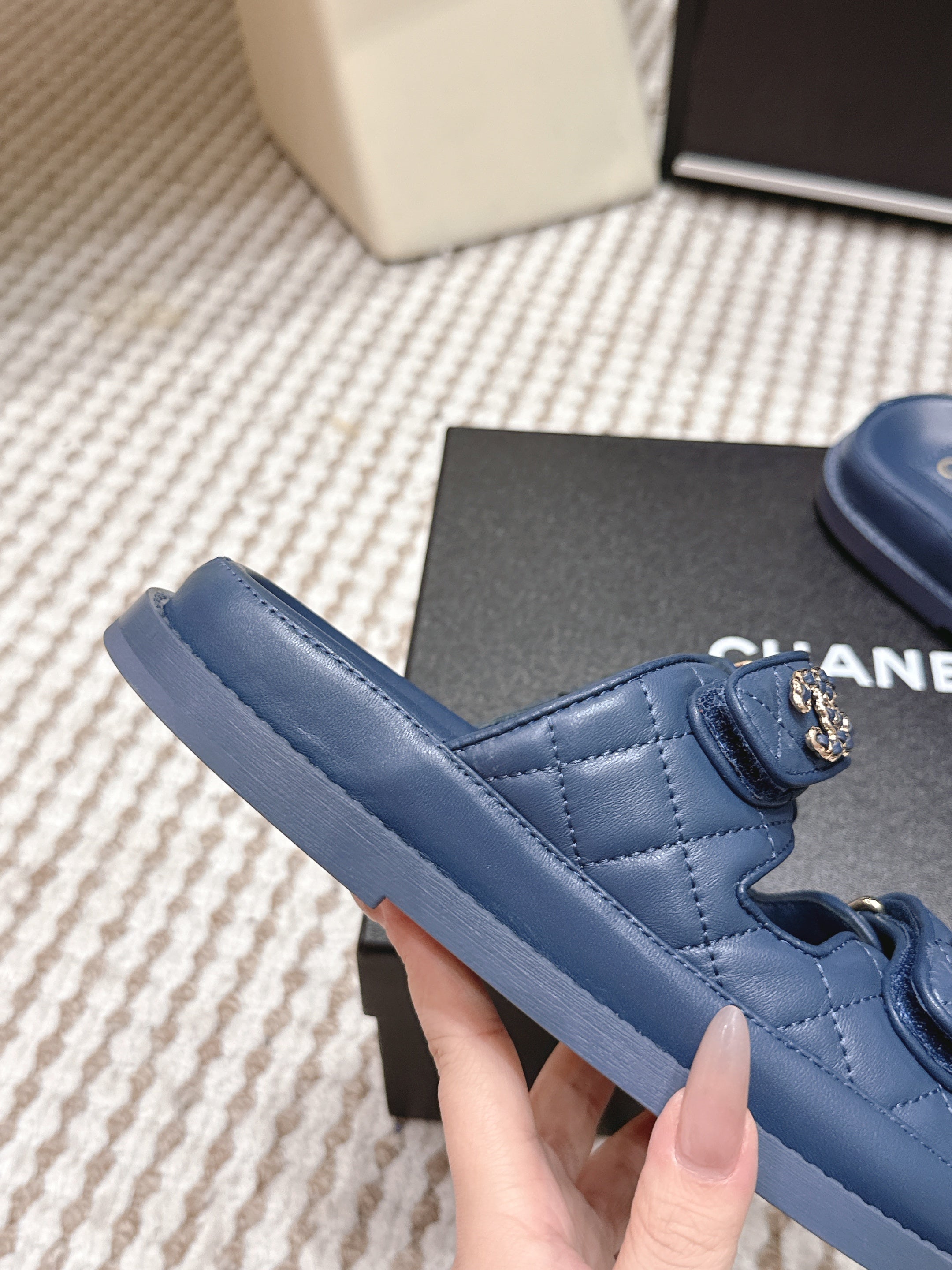 CHANEL 26S SANDALS IN SLATE BLUE CALFSKIN