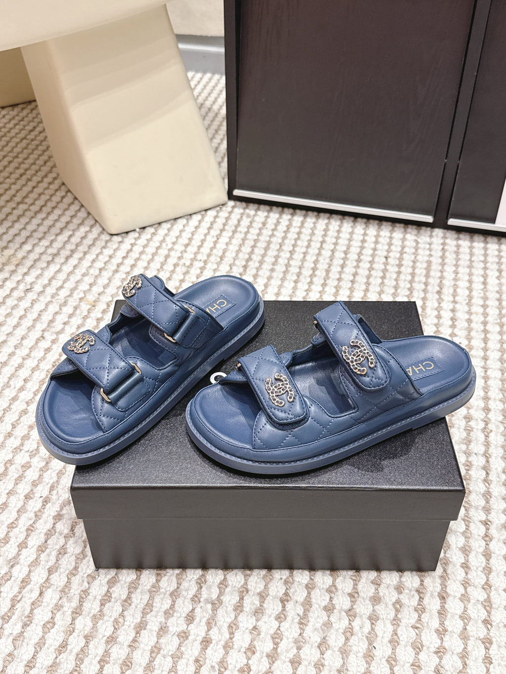 CHANEL 26S SANDALS IN SLATE BLUE CALFSKIN