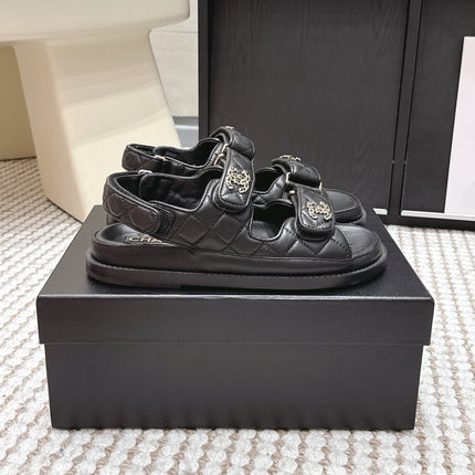 CHANEL 26S QUILTED DAD SANDALS IN BLACK CALFSKIN