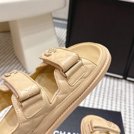 CHANEL 26S QUILTED DAD SANDALS IN LIGHT SAND BEIGE CALFSKIN
