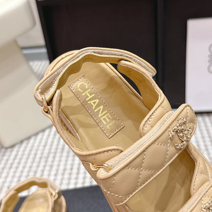 CHANEL 26S QUILTED DAD SANDALS IN LIGHT SAND BEIGE CALFSKIN