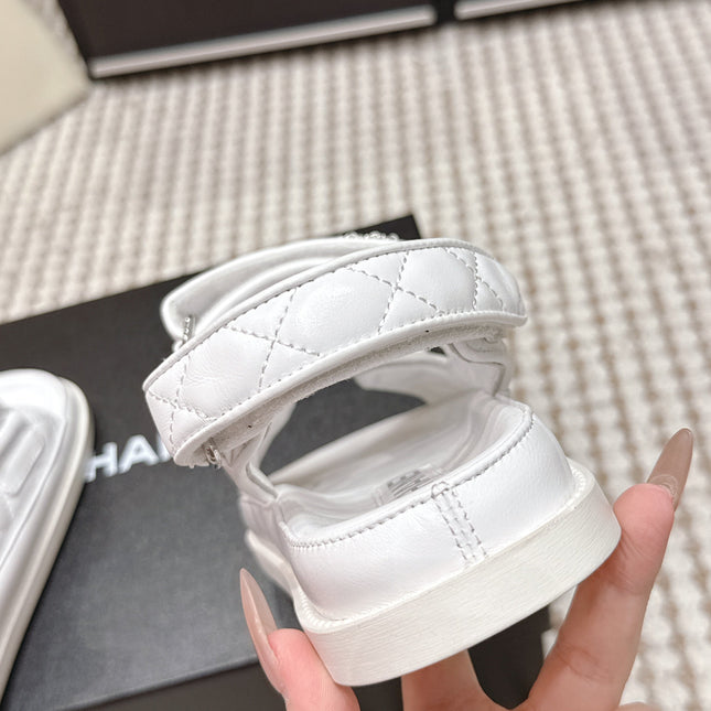 CHANEL 26S QUILTED DAD SANDALS IN WHITE CALFSKIN