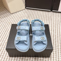 CHANEL 26S QUILTED DAD SANDALS IN LIGHT BLUE CALFSKIN