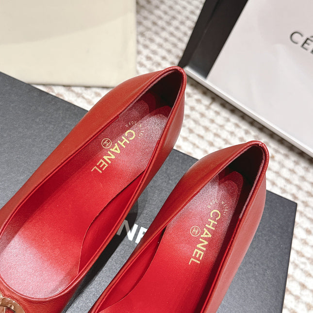 CHANEL 26S HIGH HEELS 95 MM IN RED CALFSKIN WITH GOLD-TONE CC LOGO