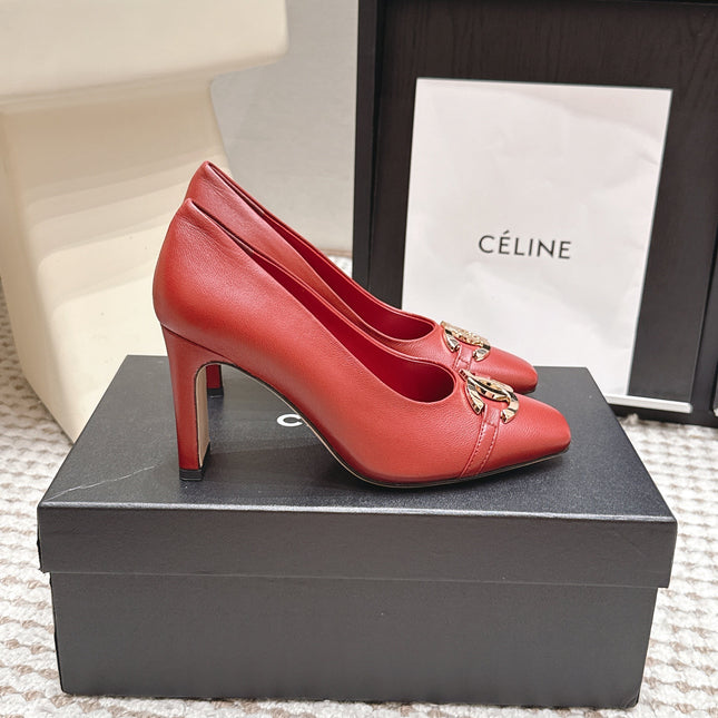 CHANEL 26S HIGH HEELS 95 MM IN RED CALFSKIN WITH GOLD-TONE CC LOGO