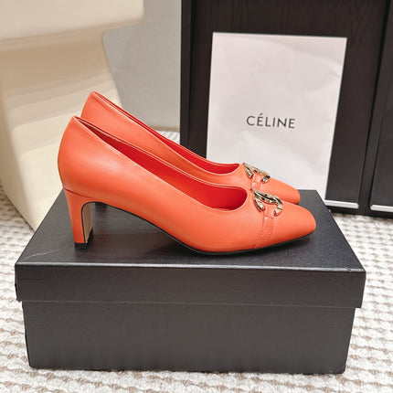CHANEL 26S HIGH HEELS 75 MM IN ORANGE CALFSKIN WITH GOLD-TONE CC LOGO