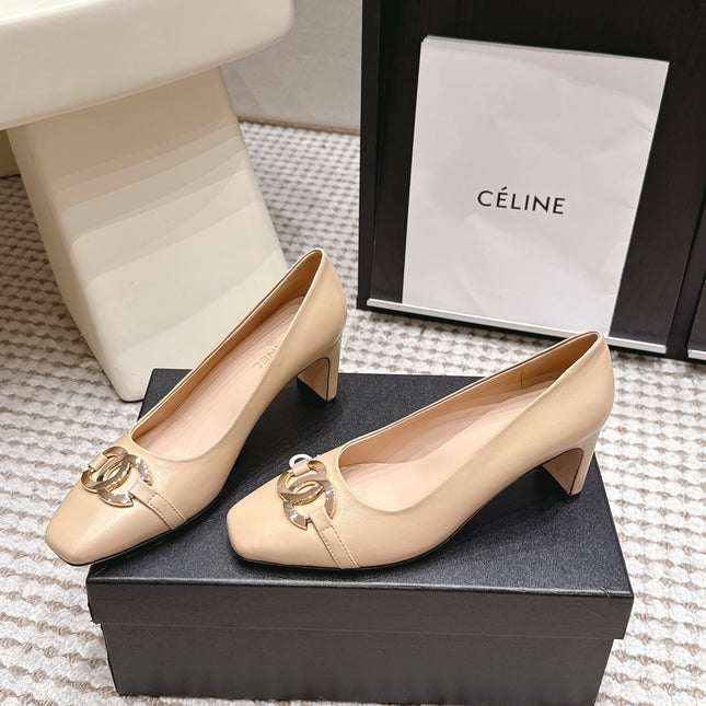 CHANEL 26S HIGH HEELS 75 MM IN BEIGE CALFSKIN WITH GOLD-TONE CC LOGO