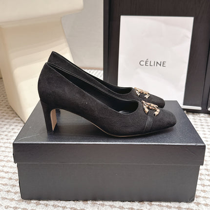 CHANEL 26S HIGH HEELS 75 MM IN BLACK SUEDE WITH GOLD-TONE CC LOGO