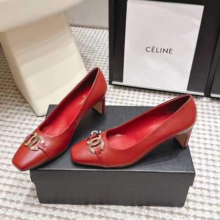 CHANEL 26S HIGH HEELS 75 MM IN RED CALFSKIN WITH GOLD-TONE CC LOGO