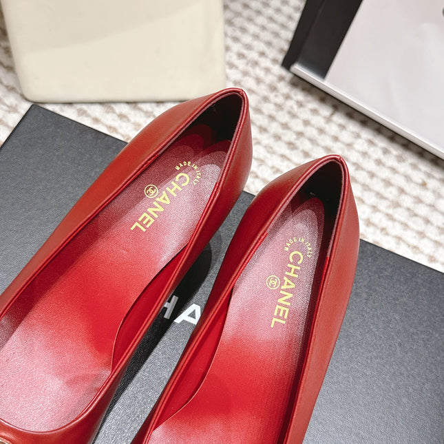 CHANEL 26S HIGH HEELS 75 MM IN RED CALFSKIN WITH GOLD-TONE CC LOGO