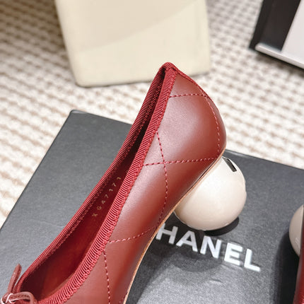 CHANEL 26S PEARL HIGH HEELS 55 MM IN DARK RED CALFSKIN WITH WHITE CC LOGO