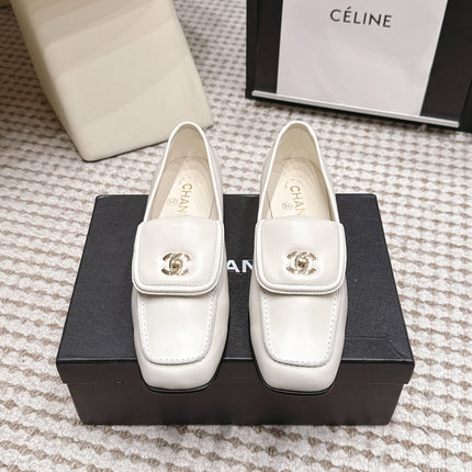 CHANEL 26S LOAFERS IN WHITE CALFSKIN WITH GOLD-TONE CC LOGO
