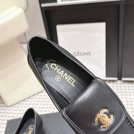 CHANEL 26S LOAFERS IN BLACK CALFSKIN WITH GOLD-TONE CC LOGO