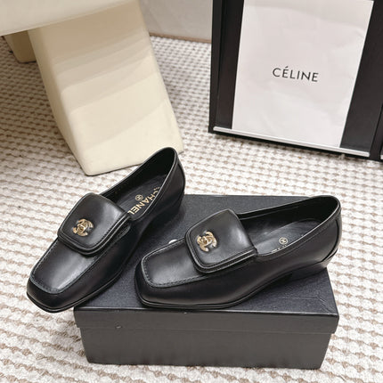 CHANEL 26S LOAFERS IN BLACK CALFSKIN WITH GOLD-TONE CC LOGO