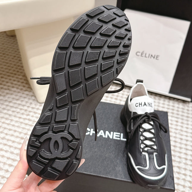 CHANEL 26S PLATFORM SNEAKERS 30 MM IN BLACK CALFSKIN WITH WHITE FABRIC