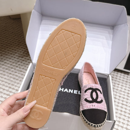 CHANEL 26S SLIP ONS IN PINK MIX BLACK TWEED AND PATENT CALFSKIN
