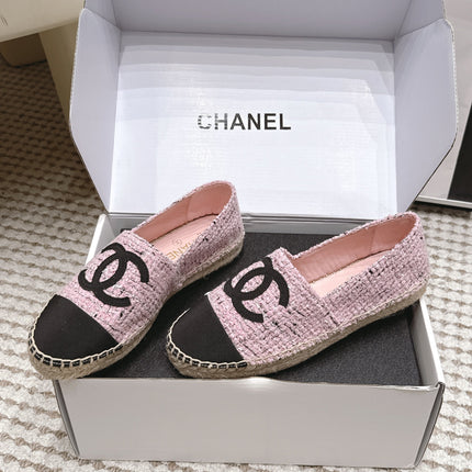CHANEL 26S SLIP ONS IN PINK MIX BLACK TWEED AND PATENT CALFSKIN