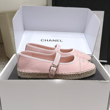 CHANEL 26S MARY JANE FLATS IN LIGHT PINK LAMBSKIN ESPADRILLE SOLE