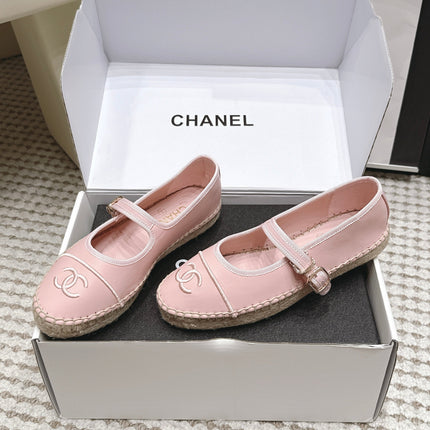 CHANEL 26S MARY JANE FLATS IN LIGHT PINK LAMBSKIN ESPADRILLE SOLE
