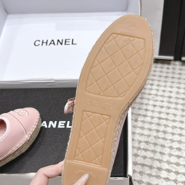 CHANEL 26S MARY JANE FLATS IN LIGHT PINK LAMBSKIN ESPADRILLE SOLE