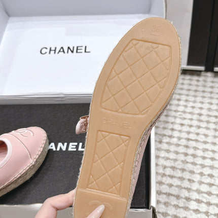 CHANEL 26S MARY JANE FLATS IN LIGHT PINK LAMBSKIN ESPADRILLE SOLE