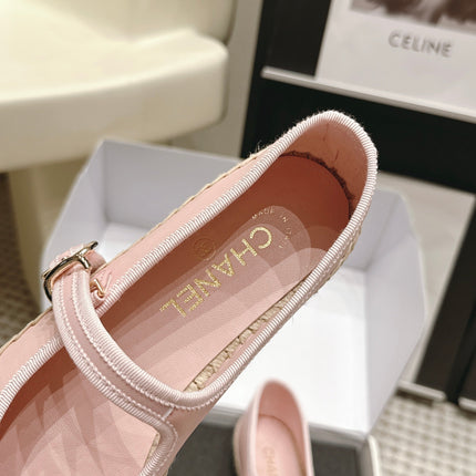 CHANEL 26S MARY JANE FLATS IN LIGHT PINK LAMBSKIN ESPADRILLE SOLE