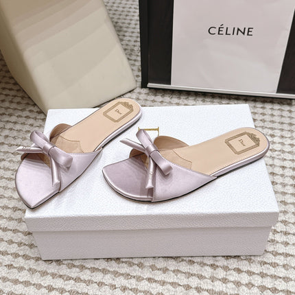 DIOR 26S FLAT SANDAL IN DUSTY PINK SATIN WITH BOW