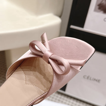 DIOR 26S FLAT SANDAL IN PINK SATIN WITH BOW