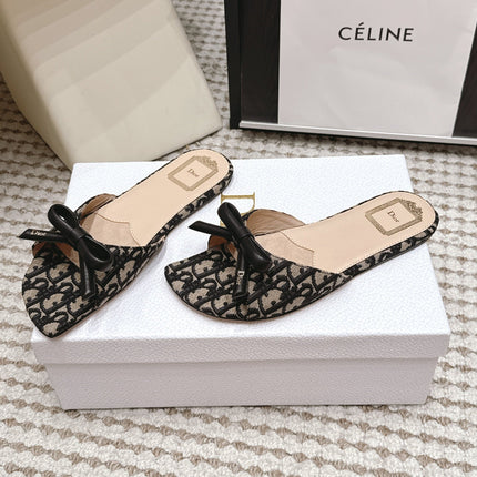 DIOR 26S FLAT SANDAL IN BLACK DIOR OBLIQUE JACQUARD WITH BOW