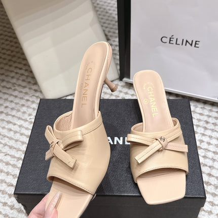 CHANEL 26S SQUARE TOE HIGH HEEL SANDALS IN BEIGE CALFSKIN