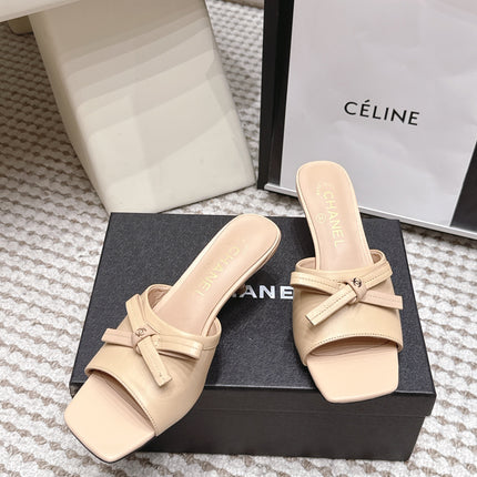 CHANEL 26S SQUARE TOE HIGH HEEL SANDALS IN BEIGE CALFSKIN