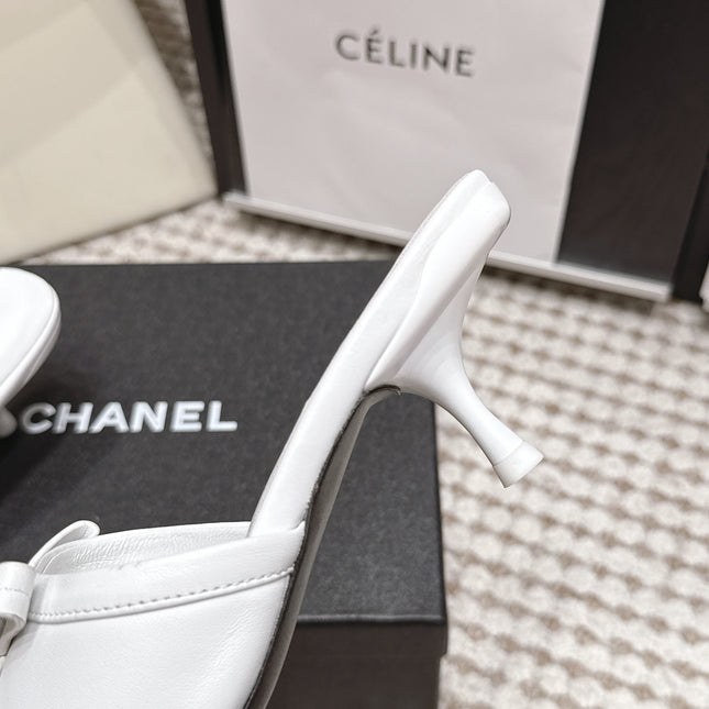 CHANEL 26S SQUARE TOE HIGH HEEL SANDALS IN WHITE CALFSKIN