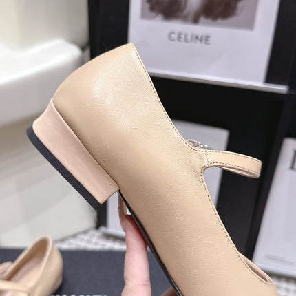 CHANEL 26S SQUARE TOE MARY JANE FLATS IN BEIGE CALFSKIN